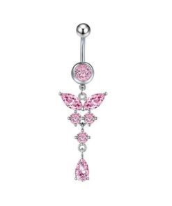 Bauchnabelpiercing Schmetterling Kristall Tropfen Rosa