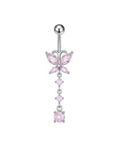 Bauchnabelpiercing Schmetterling mit drei Kristallen Rosa