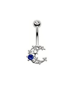 Bauchnabelpiercing mit Mond- und Stern-Detail & blauem Stein