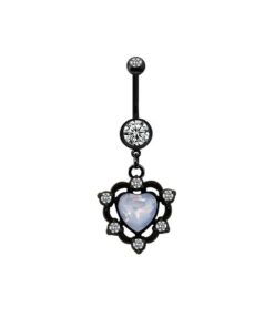 Bauchnabelpiercing Herz mit Kristallsteinchen Schwarz mit Beschichtung