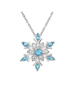 Elegante Edelstahl Halskette mit Schneeflocken-Anhänger – Hellblaue & Weiße Kristalle, 50 cm