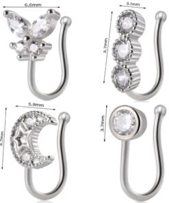 Fake Nasenpiercing zum Klemmen diverse Motive mit Kristallen
