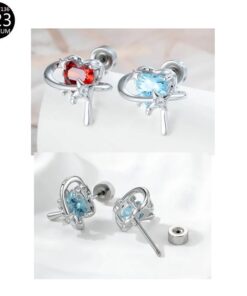 Titan Ohrstecker Herz & Stern – Funkelnde Kristalle in Rot oder Hellblau