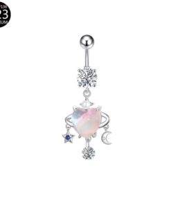 Bauchnabelpiercing Herz mit Opal & Mond und Stern Anhänger | G23 Titan