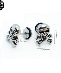 Ohrstecker Totenkopf aus Titanstahl Fake-Plug mit gekreuzten Knochen