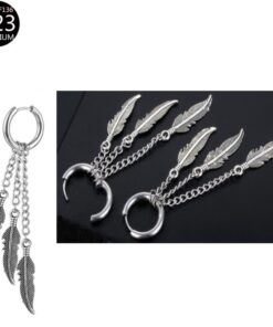 1 Paar Ohrringe Creolen aus Titanstahl mit 3 Federn Anhänger in Silber