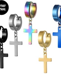 1 Paar Ohrringe Creolen aus Titanstahl mit Kreuzanhänger in 5 wundervollen Farben