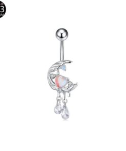 Bauchnabelpiercing Mond & Herz mit Kristallanhängern – G23 Titan (ASTM F136)