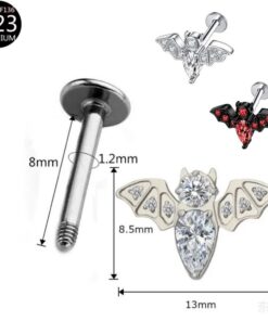 Ohrstecker Fledermaus mit roten oder weißen Kristallen | Titanstahl