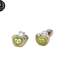 Ohrstecker Apfel-/Herzform grün mit Augen und Kristall | Titanstahl