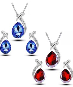 Schmuckset Halskette und Ohrringe mit Kristall in Tropfenform