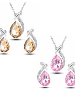 Elegantes Schmuckset mit Kristall in Tropfenform – Halskette & Ohrringe