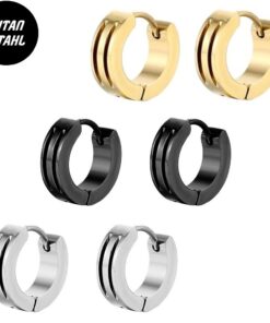 Titanstahl Creolen Ohrringe | Gold / Schwarz / Silber – Hypoallergen Huggie 1 Paar