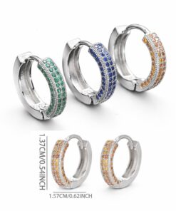 Versilberte Creolen Ohrringe mit farbigen Zirkonia Kristallen | Paar