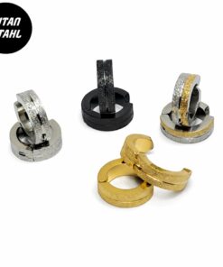 Titanstahl Creolen Ohrclips mit Struktur – Silber, Schwarz, Gold und Gold/Silber