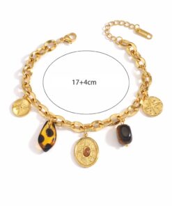 Charm Armband – Edelstahl vergoldet – Anhänger mit Naturstein & Ornamenten