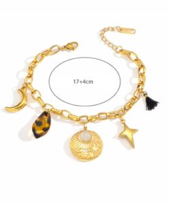 Charm Armband – Edelstahl vergoldet – Anhänger mit Stern, Mond & Medaillon