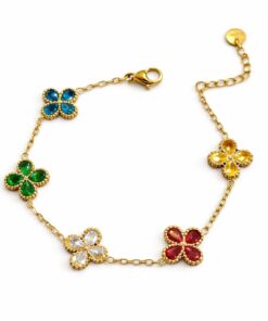 Multicolor Blumen Armband – Zirkonia Kristalle – Gold PVD-beschichtet – langlebig & hypoallergen