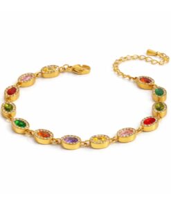 Multicolor Zirkonia Armband – Gold PVD-beschichtet – langlebig & hypoallergen mit ovalen Kristallen