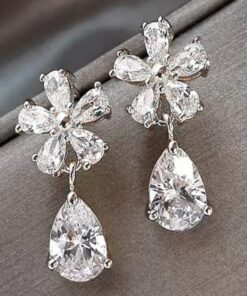 1 Paar Ohrstecker Blume mit Tropfenanhänger - Weiss