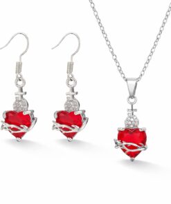 Alternative view of Schmuckset Herz mit Dornen – Ohrringe und Halskette mit rotem Kristall | silberfarben / goldfarben