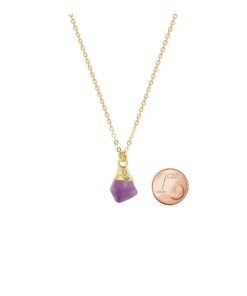 Natürliche Kristallkette mit Amethyst-Rohstein-Anhänger in goldfarbener Fassung