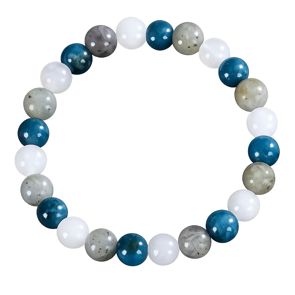 Kraftstein Armband – Blauem Apatit, Labradorit & Milchquarz – Stärke, Klarheit & Glück